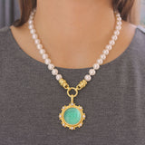 Nile Venetian Glass Intaglio "Elephant" Pendant with White Pearls and Gold Dots