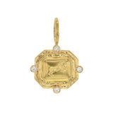 Gold "Octagonal Horse" Pendant With Diamonds and Jump Ring