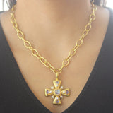 Moonstone "Maltese" Cross Pendant with Pearls