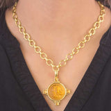 Light Amber Venetian Glass Intaglio '"Hound Head" Pendant with Square Cabochon Citrines