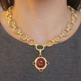 Vertical Oval Carnelian "Bird" Seal Pendant With Oval Carnelians Set on Godron Bezel and Thin Hinged Bale