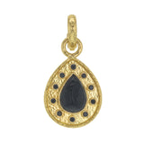 Black Venetian Glass Intaglio "Small Pear Shape" Pendant With Black Spinel Round Stones
