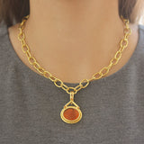 Amber Venetian Glass Intaglio "Laurel Wreath" Pendant In Split Bale With Faceted Citrines