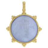 Cerulean Venetian Glass Intaglio "Angel With Child" Pendant