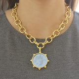 Cerulean Venetian Glass Intaglio "Angel With Child" Pendant