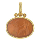 Amber Venetian Glass Intaglio "Mystic Ball" Pendant With Faceted Citrines