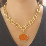 Amber Venetian Glass Intaglio "Mystic Ball" Pendant With Faceted Citrines