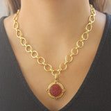 Carnelian "Queen Bee" Pendant With Brown Zircon, Gold Dots and Hinged Bale