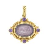 Mulberry Venetian Glass Intaglio "Leo" Pendant With Four Round Cabochon Amethyst Stones and Gold Dots