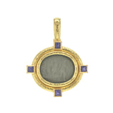 Smoke Venetian Glass Intaglio "Goddess on a Boat" Pendant with Faceted Iolite