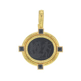 Black Venetian Glass Intaglio "Goddess On Boat" Pendant With Square Faceted Stones