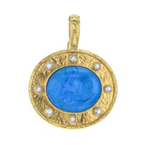 Swimming Pool Venetian Glass Intaglio '"Reverse Cabochon Goddess with Chariot" Pendant With Moonstone
