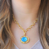 Swimming Pool Venetian Glass Intaglio '"Reverse Cabochon Goddess with Chariot" Pendant With Moonstone