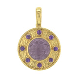 Mulberry Venetian Glass Intaglio "Man in the Moon" Pendant with Cabochon Amethyst