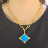 Swimming Pool Venetian Glass Intaglio "Hound Head" Pendant With Square Moonstones And Clip Bale