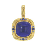 Square Cushion Lapis Pendant with Four Sets of Blue Sapphires on Bezel with Thin Hinged Bale