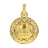 Horizontal Oval Gold "Roman Horse" Pendant with Diamonds