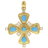 Turquoise Cross Pendant and Brooch With Moonstones