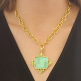 Nile Venetian Glass Intaglio "Goddess at Altar" Pendant with Round Cabochon and Round Faceted Peridot