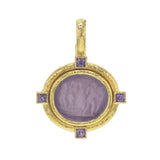 Mulberry Venetian Glass Intaglio "Goddess on a Boat" Pendant with Faceted Amethyst