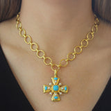 Sleeping Beauty Turquoise & Pearl Maltese Cross Pendant