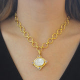 Crystal Venetian Glass Intaglio "Cabochon Goddess with Chariot" Pendant with Faceted Moonstone