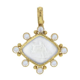 Crystal Ventian Glass Intaglio "Rombo God and Deer" Pendant With Moonstones & Clip Bale