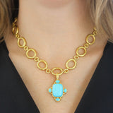 Vertical Cushion Sleeping Beauty Turquoise Pendant With Oval Turquoise On Bezel