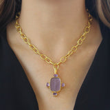 Mulberry Venetian Glass Intaglio "Muse #3" Pendant with Cabochon Amethyst