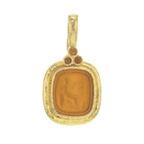 Amber Venetian Glass Intaglio "Seated Minerva" Pendant With Cabochon Citrine Triad