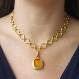Amber Venetian Glass Intaglio "Seated Minerva" Pendant With Cabochon Citrine Triad