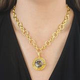 Round Antique Essex Crystal "Mastiff" Pendant with Gold Dots and Clip Bale
