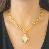 Crystal Venetian Glass Intaglio "Goddess with Column" Pendant with Cabochon Moonstones