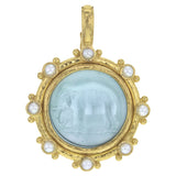 Light Aqua Venetian Glass Intaglio "Elephant" Pendant with White Pearls and Gold Dots
