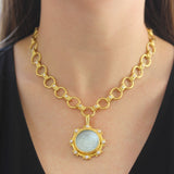 Light Aqua Venetian Glass Intaglio "Elephant" Pendant with White Pearls and Gold Dots