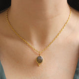 Labradorite Scarab Pendant in Narrow Bezel With Jump Ring