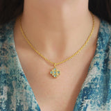 Sugarloaf Aquamarine Cross Pendant with Diamonds and Jump Ring