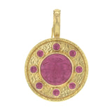 Pink Venetian Glass Intaglio "Man in the Moon" Pendant with Cabochon Tourmaline
