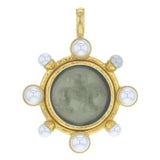 Smoke Venetian Glass Intaglio "Cupid Riding Lion" Pendant With Pearls