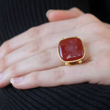 Carnelian "Bee" Ring With Split Shank And Dots Of Granulation
