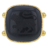 Square Cushion Onyx "Lion" Ring with Split Shank and Gold Dots
