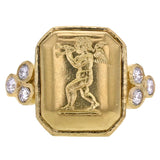 Octagonal Gold "Cherub with Flute" Ring with Diamonds Triads