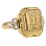 Octagonal Gold "Cherub with Flute" Ring with Diamonds Triads