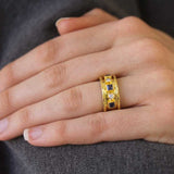 Princess-Cut Blue Sapphire And Round Diamond Straight Cigar Band Ring