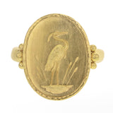 Vertical Oval Gold "Crane" Ring with Gold Triads