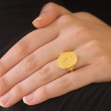 Vertical Oval Gold "Crane" Ring with Gold Triads