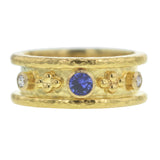 Narrow Straight Blue Sapphire and Diamond Cigar Band