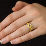 Narrow Straight Blue Sapphire and Diamond Cigar Band