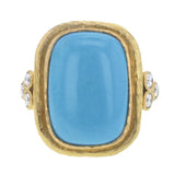 Cushion Cut Cabochon Turquoise Ring with Diamond Triads