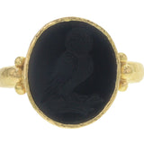 Vertical Oval Onyx "Owl" Ring with Gold Dots on Narrow Shank